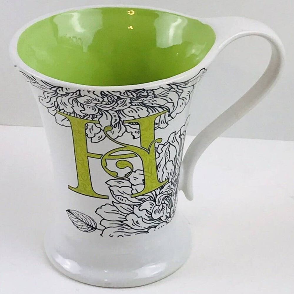 Cypress Home Black Flowers Monogrammed H Initial Coffee Cup Tea Mug Lime Green